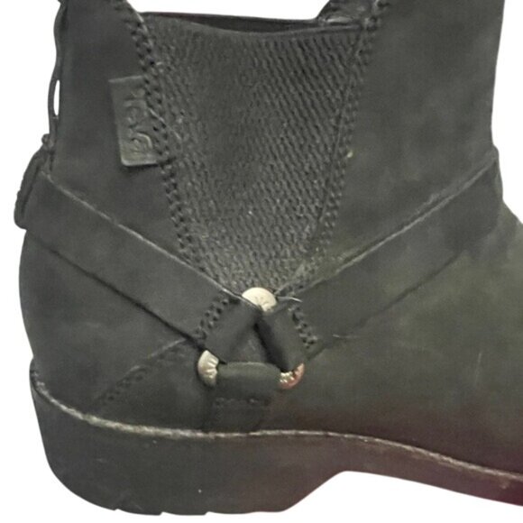 Teva De La Vina Dos Chelsea Black Ankle Booties Leather Boot Buckle Pull Sz 10 - Picture 3 of 11